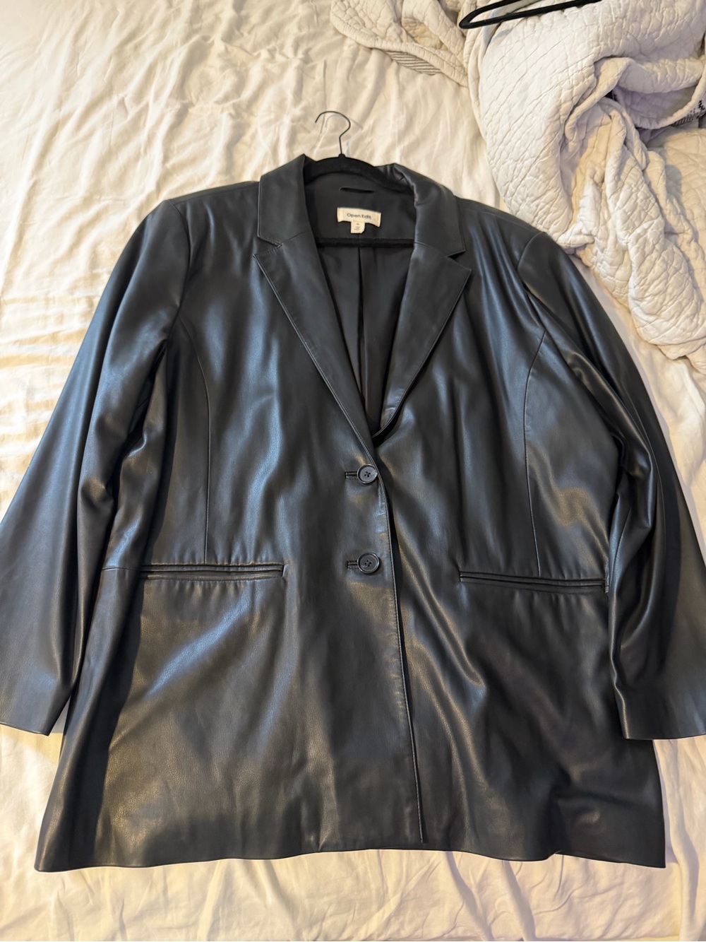 Worthington Black Faux Leather Blazer Two-Button Sport Coat